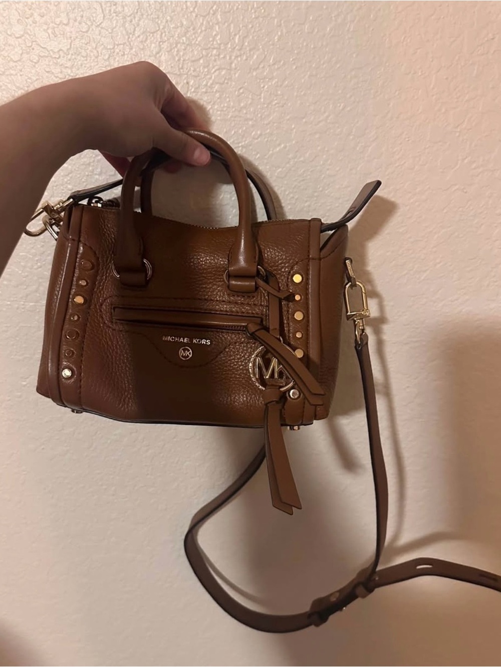 Michael Kors Brown Pebbled Leather Mini Satchel with Gold Hardware